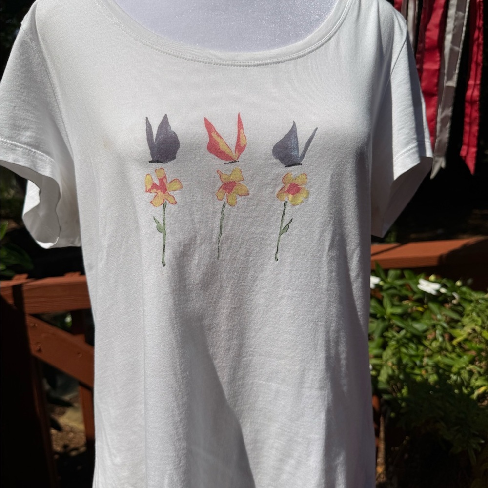 J. Jill White Tee with Floral Design